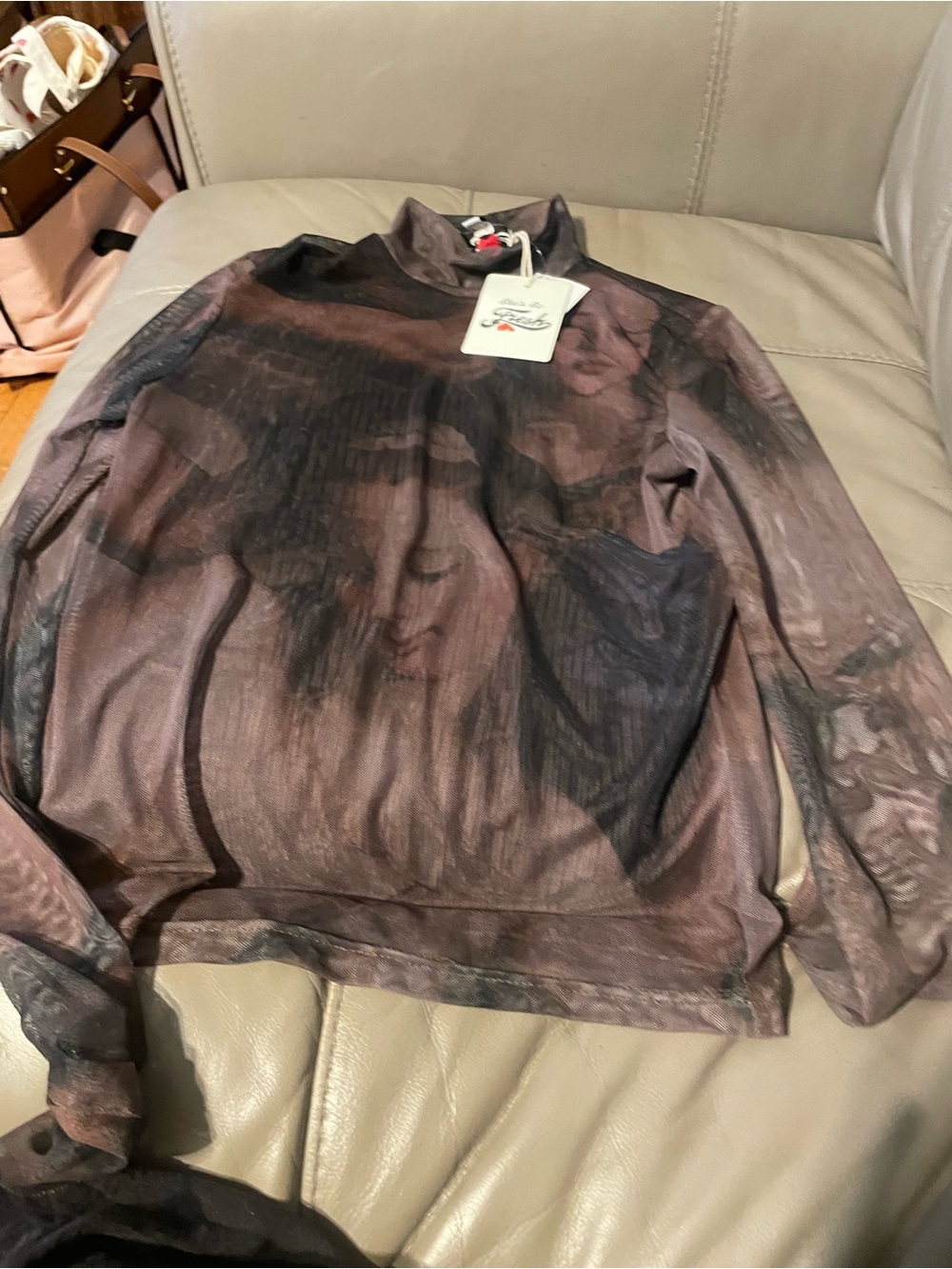 Sheer Graphic Long-Sleeve Blouse - Brown